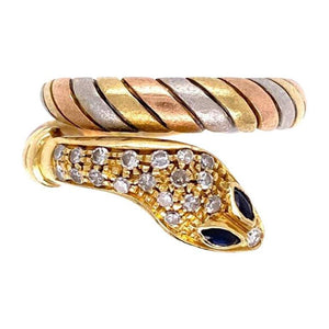 Diamond and Sapphire Gold Snake Serpent Ring Estate Fine Jewelry