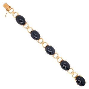 Gump's Black Jade Gold Link Bracelet Fine Estate Jewelry