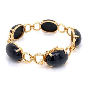 Gump's Black Jade Gold Link Bracelet Fine Estate Jewelry
