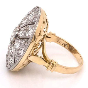 Art Deco Style Diamond Cluster Cocktail Platinum Gold Ring Fine Estate Jewelry