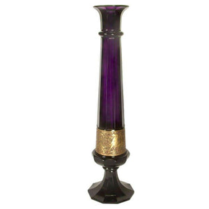 Secessionist Moser Amethyst Crystal Vase with Gold Etched Frieze
