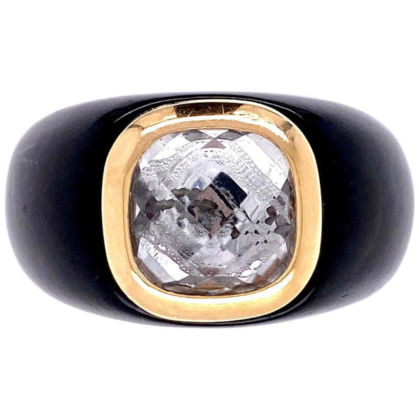 12.2 Carat Quartz and Black Resin Gold Cocktail Ring Estate Fine Jewelry