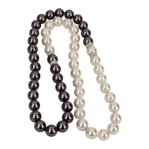 Dramatic Long Black and White Faux Pearl Necklace