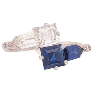 2.00 Carat Blue Sapphire and Diamond Bypass Platinum Ring Fine Estate Jewelry