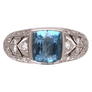 2.00 Carat Aquamarine Diamond Platinum Designer Ring James Fine Estate Jewelry