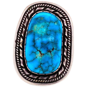 Native American Navajo Old Pawn Turquoise 925 Silver Ring Estate Fine Jewelry