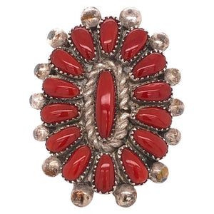 Native American Zuni Petit Point Coral 925 Silver Ring