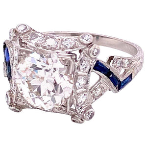 2.16 Carat Diamond and Sapphire Platinum Cocktail Ring Fine Estate Jewelry