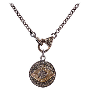 Designer Diamond Evil Eye Sterling Silver Pendant Necklace Estate Fine Jewelry