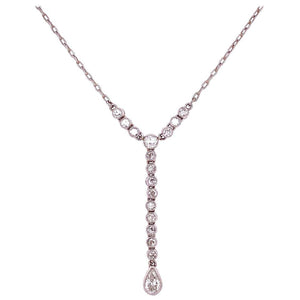 Diamond Platinum Art Deco Style Drop Necklace Fine Estate Jewelry