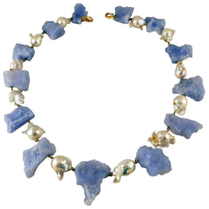 Chalcedony and Baroque Pearl Statement Necklace Tony Duquette Fine Jewelry