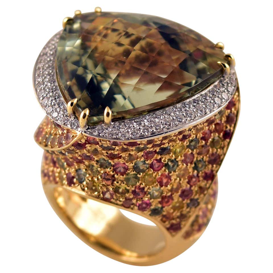 Amethyst Peridot Citrine and Diamond 18K Gold Ring Tony Duquette Fine -  Coach Luxury