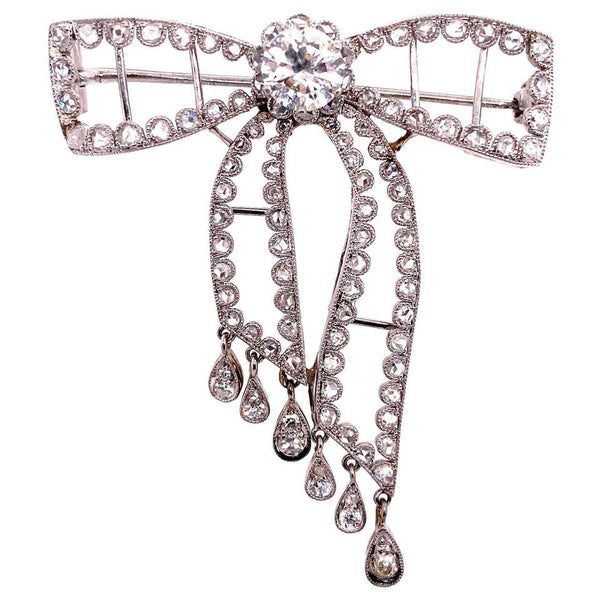 Diamond Edwardian Style Platinum Bow Brooch Pin Estate Fine Jewelry