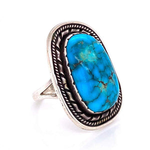 Native American Navajo Old Pawn Turquoise 925 Silver Ring Estate Fine Jewelry