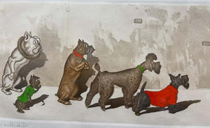 Mid-Century Modern Set of 3 Boris O'Klein Dirty Dogs of Paris Signed