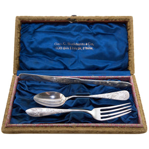 Antique Sterling Silver Christening Cutlery Set Boxed