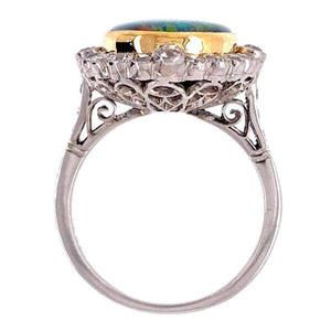 4.74 Carat Black Opal and Diamond Platinum Cocktail Ring Estate Fine Jewelry