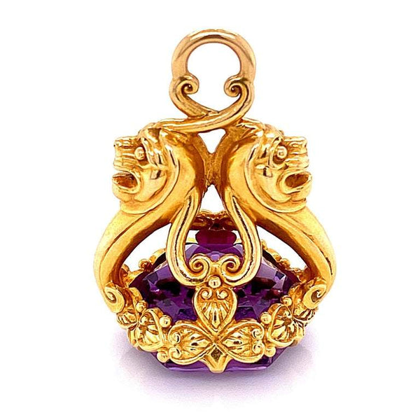 Amethyst Intaglio Watch Fob Pendant Amulet Estate Fine Jewelry