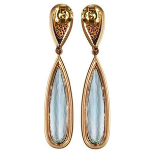 Aquamarine Morganite Diamond Drop Gold Statement Earrings Estate Fine Jewelry