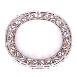 45 Carat Multi-Color Sapphire and Diamond Gold Cuff Bracelet Fine Estate Jewelry
