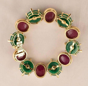 Exquisite Tony Duquette Ruby, Star Ruby, Agate and Diamond Gold Bracelet