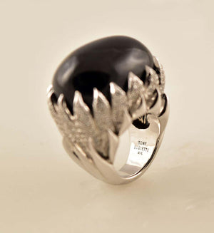 108 Carat Black Obsidian and Diamond Gold Ring Tony Duquette Fine Jewelry