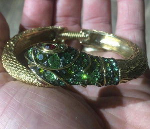 KJL Kenneth Jay Lane Faux Emerald Gemstone Enamel Snake Cuff Bracelet