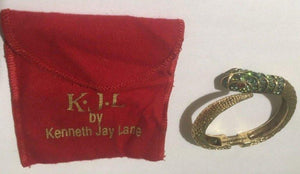 KJL Kenneth Jay Lane Faux Emerald Gemstone Enamel Snake Cuff Bracelet