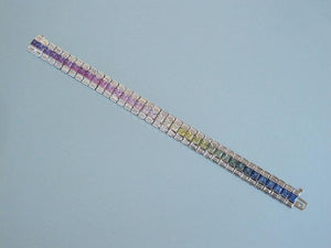 Stunning Fancy Rainbow Sapphire Platinum Line Bracelet