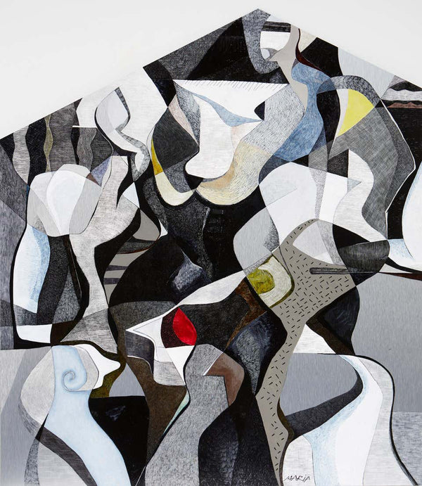Maria Astadjov Modern Abstract Painting on Aluminum "Bring on the Night", 2020