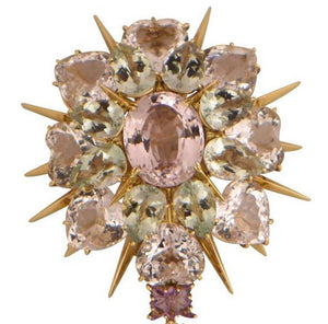 Awesome Tony Duquette Kunzite Amethyst Heirloom Quality Gold Brooch Pin