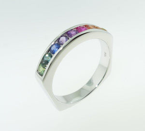 .81 Carat Multi-Color Diamond Cut Rainbow Sapphire Gold Eternity Ring