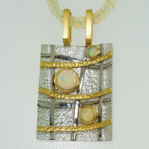 Vintage Opal Pendant Necklace Sterling Silver Gold Accents Estate Fine Jewelry