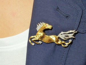 Vintage Galloping Horse Brooch Pin 18 Karat Gold Estate Fine Jewelry