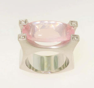 Rose Quartz and Diamond Cocktail Statement Ring Estate Fine Jewelry