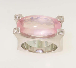 8.48 Carat Rose Quartz and Diamond Cocktail Statement Ring Estate Fine Jewelry