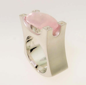 8.48 Carat Rose Quartz and Diamond Cocktail Statement Ring Estate Fine Jewelry