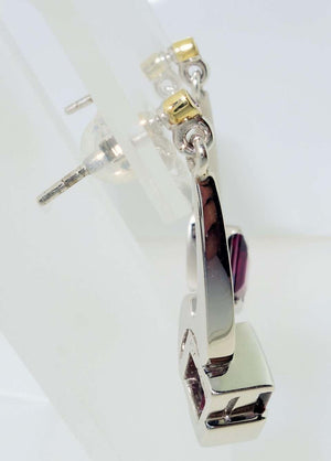 Rubelite Tourmaline and Diamond Gold S/S Drop Earrings Fine Estate Jewelry