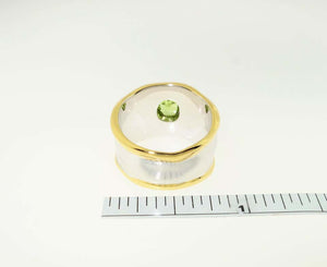 Striking Peridot Solitaire Cocktail Sterling Silver Ring Estate Fine Jewelry