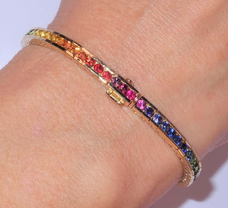 Rainbow Sapphire & Diamond Line Bracelet - Phillip Stoner The Jeweller