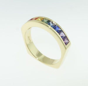 1.19 Carat Multi-Color Princess Cut Sapphire Gold Eternity Band Ring