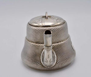 Unique Wood and Hughes 3-Piece Sterling Silver Japaneseque Basket-Weave Tea Set