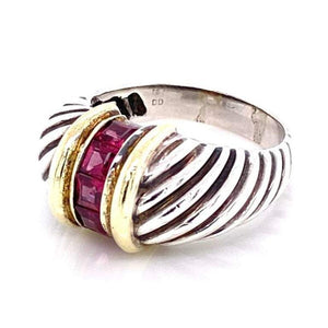 David Yurman Purple Garnet Gold and Sterling Ring Fine Estate Jewelry