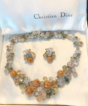 Christian Dior Crystal Necklace and Earrings Set Fine Estate Jewelry 1958