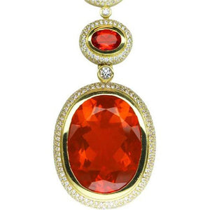 25.75 Carat Fire Opal Diamond Gold Pendant Necklace Fine Estate Jewelry