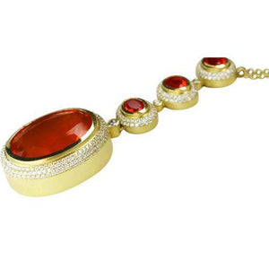 25.75 Carat Fire Opal Diamond Gold Pendant Necklace Fine Estate Jewelry