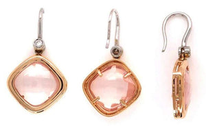 9 Carat Rose Quartz and Diamond Dangle Gold Earrings Estate Fine Jewelry
