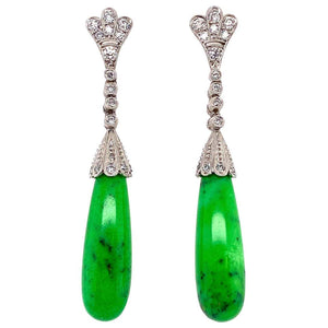 Turquoise and Diamond Platinum Art Deco Style Drop Earrings Fine Estate Jewelry