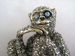 HEIDI DAUS Signed Monkeying Around 'The Thinker' Crystal Designer Brooch Pin
