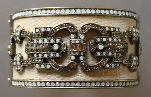 Ecru Enamel Multi Color Swarovski Crystals Heidi Daus Cuff Bracelet